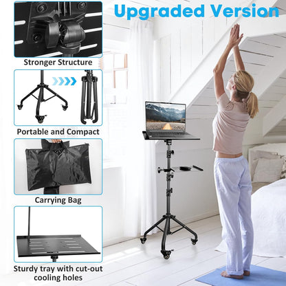 Portable Laptop & Projector Stand with Phone Holder and Mouse Tray ，Adjustable Height Tripod Stand for Laptop, Projector, DJ, Sheet Music，Black