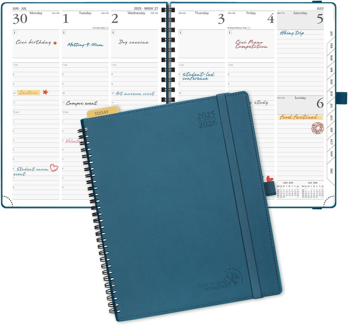 POPRUN Planner 2025-2026 (Large - 8.5'' x 10.5'') Academic Weekly Calendar (July 2025 - June 2026) with Hourly Time Slots, Monthly Tabs, 100GSM Thick Papers, Spiral Leather Cover - Night Sky Blue