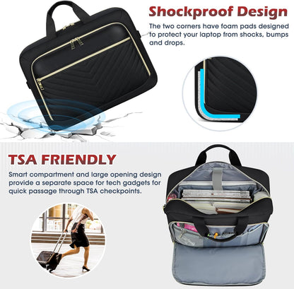 NEWHEY Laptop Bag 17.3 Inch Laptop Briefcase for Women Men Waterproof Shoulder Messenger Bag Large Computer Bag for Business Office Work College, V Thread Black