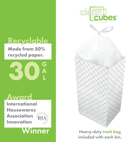 | 30 Gallon Disposable Trash Cans (3-Pack) with Fitted Trash Bags - Reusable Garbage and Recycling Bins for Parties, Events, and More (Trellis - 30” Height x 17” Width x 14” Depth)