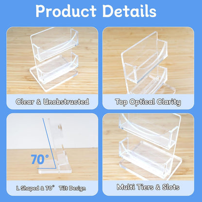 Acrylic Business Card Holder 2-Tier for Desk - Office & Exhibition Clear Business Card Display Stand, Business Card Organizer with 2 Slots, Holds Up to 130 Cards