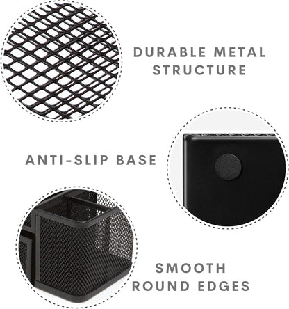 1InTheOffice Desk Supplies Organizer, Desk Caddy 7-Compartment Wire Mesh Accessory Holder, Matte Black