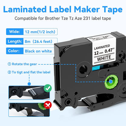10 PK 12mm Label Maker Tape Compatible with Brother Label Maker Tape 12mm 0.47 White, Replace for Brother P Touch Label Tape 1/2 inch,Work for P-Touch PT-D210 PT-H110 PT-D220 PT-D400