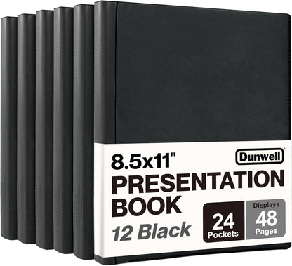 Dunwell Presentation Binder 24-Pocket, Displays 48 Pages, 8.5x11 Portfolio Binder with Plastic Sleeves, Storage and Organizer for Documents, Certificates, Projects, Photos (12 Pack, Black)