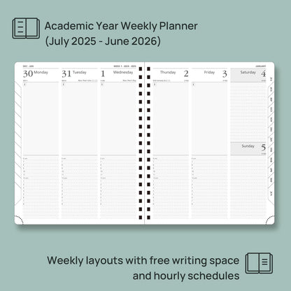 POPRUN Academic Planner 2025-2026 (July 2025-June 2026), Daily Weekly and Monthly Appointment Book (Wirebound Hard Cover - 10'' x 8'') with Hourly Time Slots, Tabs, 100 GSM - Violet