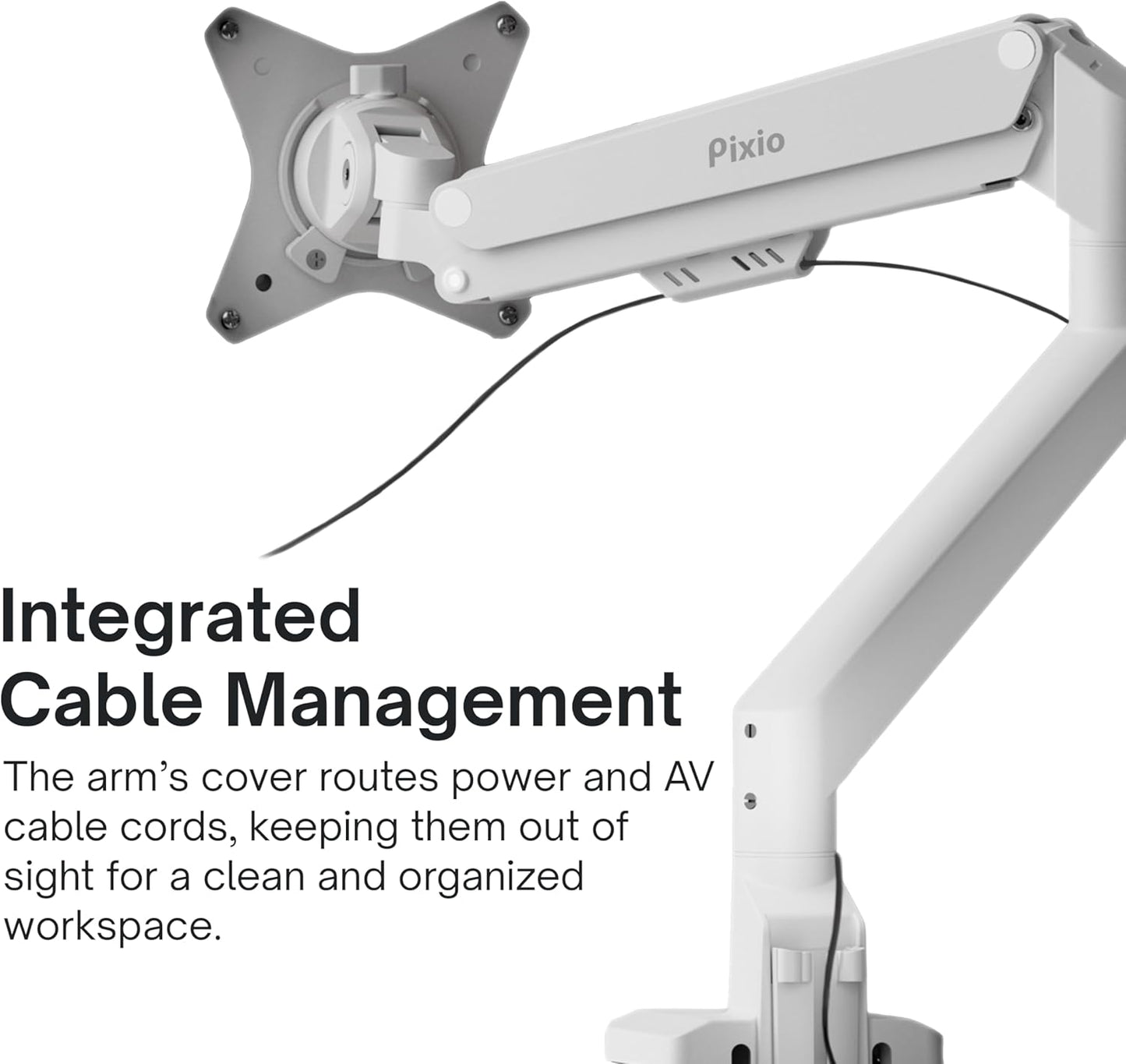Pixio PS1S Wave White Single Monitor Arm Stand Desk Mount - Fits up to 32 inches Monitors and up to 19.8lbs. VESA Compatibility and Integrated Cable Management
