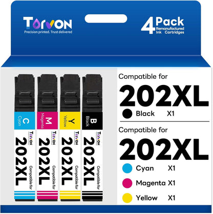 Remanufactured Ink Cartridge Replacement for Epson 202XL Ink Cartridges 202 202 XL T202 Compatible with Epson Workforce WF-2860 Expression XP-5100 Printer(4 Pack, Black, Cyan, Magenta, Yellow)