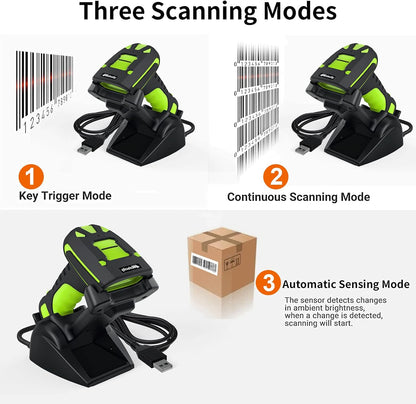 Alacrity 2D Industrial Wireless Barcode Scanner with Charging Stand, Bluetooth Drop Resistant, 1968 Feet Transmission Distance 433Mhz QR 1D Bar Code Reader