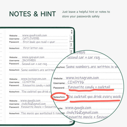 Password Book with Alphabetical Tabs – Hardcover Internet Address & Password Organizer – Password Keeper Notebook for Computer & Website – 7 x 10" Log-in Password Journal w/Thick Paper (Earth Green)