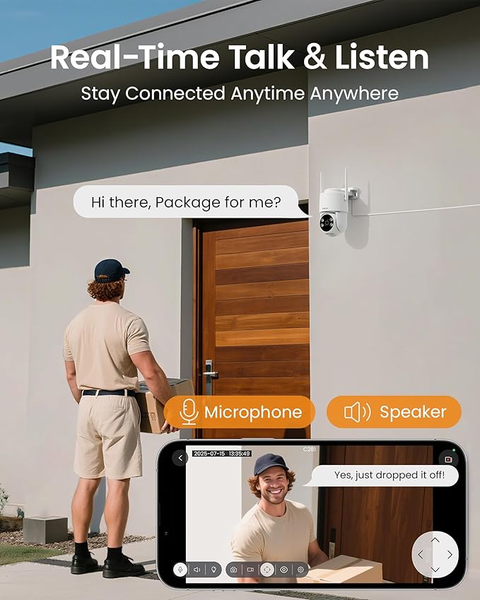 Anlapus 4 x C281 3MP 2K Security WiFi Camera Outdoor, 360° Pan/Tilt Wired Security Camera, AI Detect, Auto Track, Color Night Vision, 2-Way Talk, 2.4/5GHz, Light Siren Alarm, Cloud/Memory Card Storage