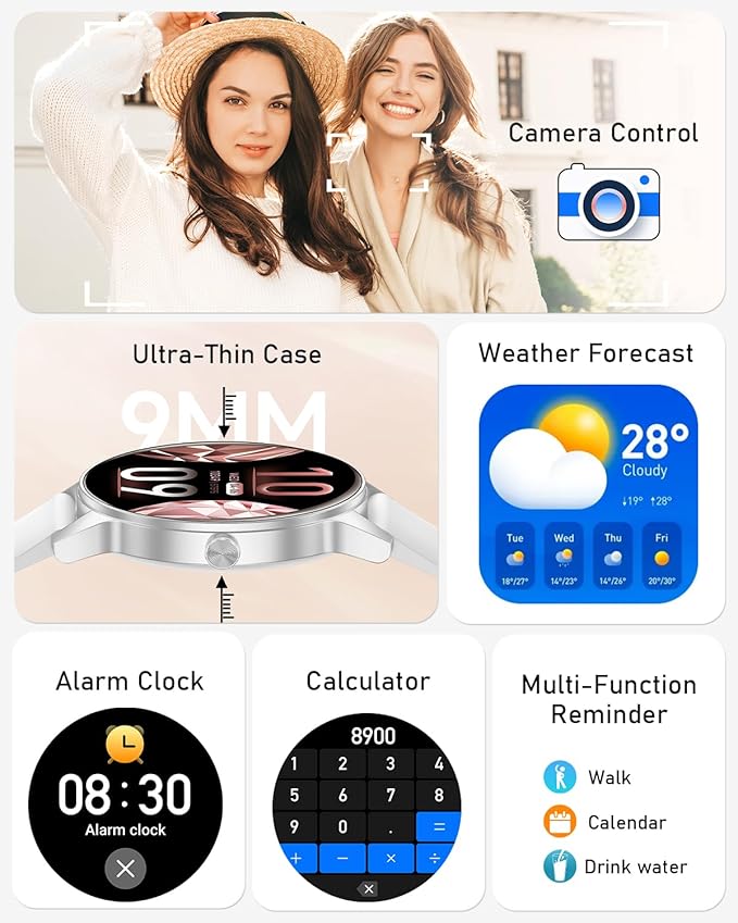 Smart Watch for Women, Answer/Make Call,1.27'' Touchscreen, 120+ Sports Modes Fitness Tracker, 24H Heart Rate/SpO2/Sleep/Menstrual Cycle/IP68 Fitness Watch for Android iOS, 4 Straps (Silver)