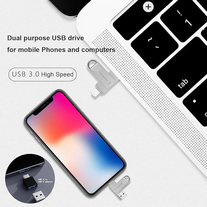 USB 256GB Flash Drive Photo Stick for Phone External Storage DEZOBYTE Compatible for i-Phone Pad Android USB C PC MS02 Silver