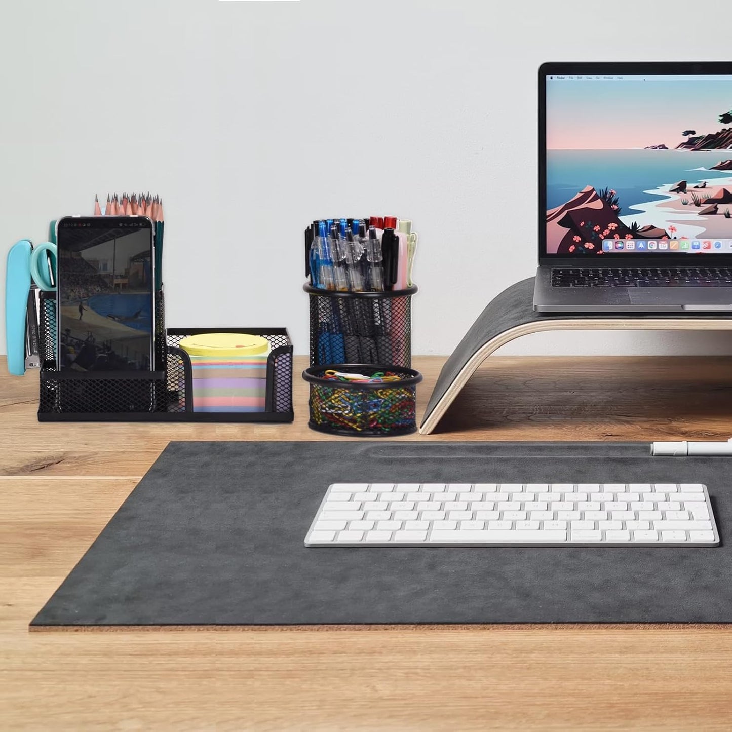 Mesh Desk Organizer, Set of 3 Pen Holder Office Desk Accessories with Pencil Holder Sticky Note Holder, Pencil Cup and Paperclips Cup