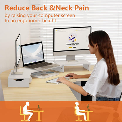 Triple Monitor Stand Riser, Extra Long Monitor Lift for 3 Monitors, Dual Monitor Stand with Length and Angle Adjustable