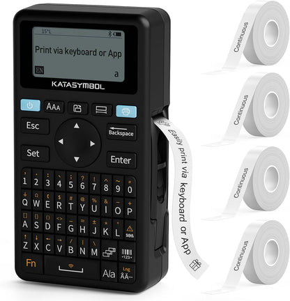 SUPVAN E11 Bluetooth Label Maker Machine with 4 Tapes, Support Keyboard & App with 40 Fonts and 450+ Icons, Rechargeable Inkless Labeler for Home, Kitchen, Office, School Organization, Black