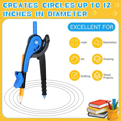 Zonon Student Math Geometry Compass Bulk 6 Inch Plastic Drawing Compass with Pencils Bright Color Precision Tool Back to School Supplies(12 Pcs)