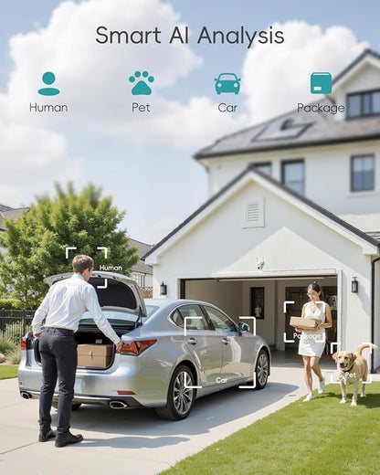 ZUMIMALL 3MP Outdoor Camera Wired 2.4G/5G WiFi - 2-Pack, 24/7 Recording, AI Motion Detection, Cloud & SD Card Storage, 2-Way Audio, PTZ Camera Auto Tracking, Compatible with Alexa Google