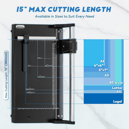 CGOLDENWALL A4 Rotary Paper Trimmer, 12 Sheets, w/Extra Blade & Gloves, for Cardstock Photo, Heavy Duty Paper Cutter for Offices Schools Crafts (14.9 Inch Cut Length)