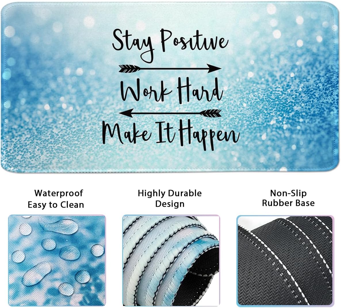 4-in-1 Large Gaming Mouse Pad, Keyboard Wrist Rest Pad & Wrist Support Mousepad Set, Extended Desk Pad Waterproof Desk Mat for Home Office Study Game - Stay Positive