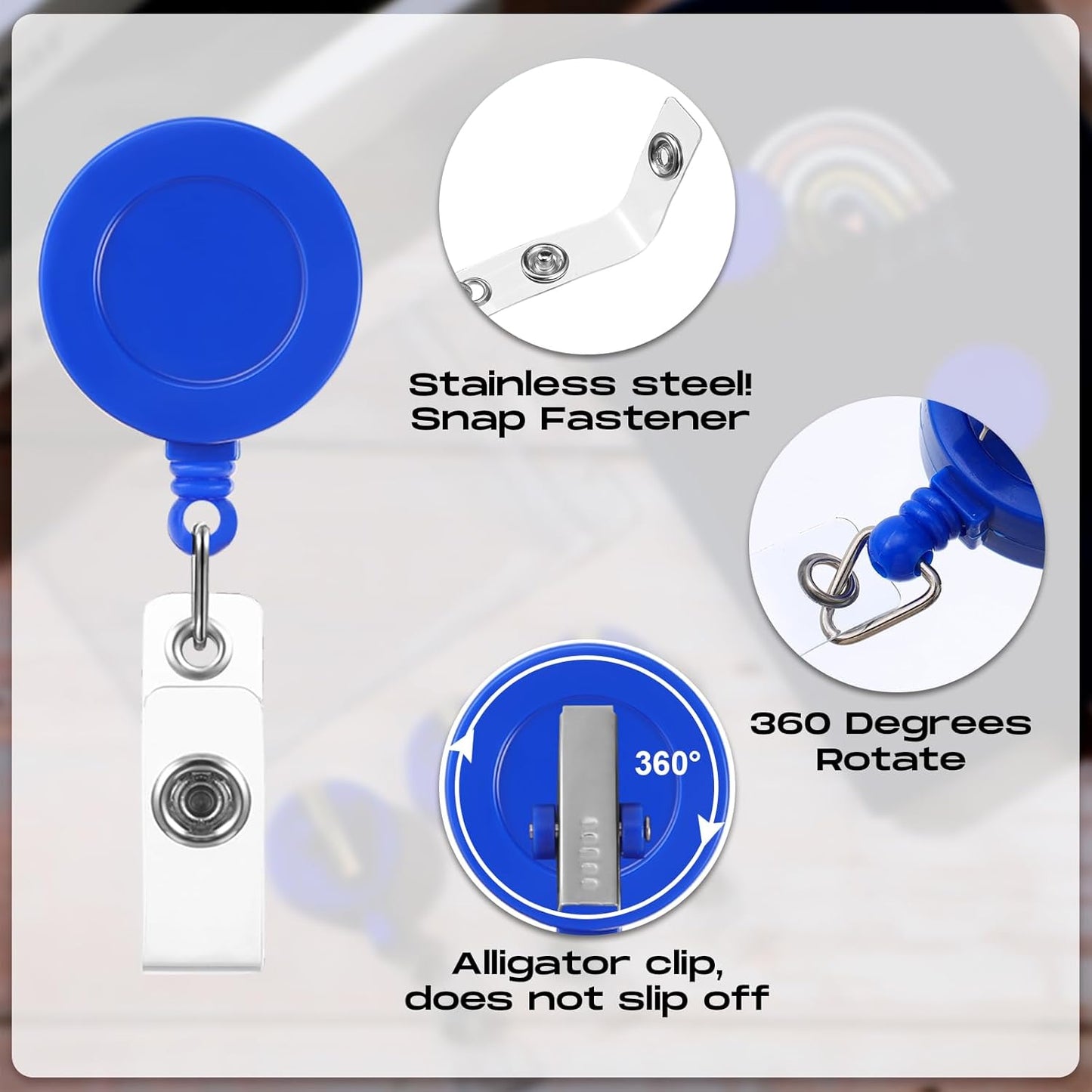 Zonon 50 Pieces Retractable Badge Holder Reels with Swivel Alligator Clip, ID Card Holder Name Badge Reel Clips for Students Teachers Office Workers (Blue)