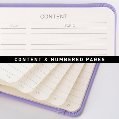 RETTACY Lined Journal Notebook, 192 Numbered Pages, A5 Medium Size (5.7'' x 8.3''), for Men & Women, Journaling, Writing, Work & Office, Leather Hardcover, 100 GSM Thick Paper (Purple)