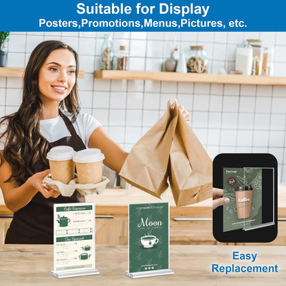 Acrylic Sign Holder 4x6, 3 Pack Clear TableTop Sign Holder-Sided, Plastic Flyer Display Holder with Vertical Base, Clear Flyer Stand Menu Table Display Holders for Restaurants Office Store Show Fair