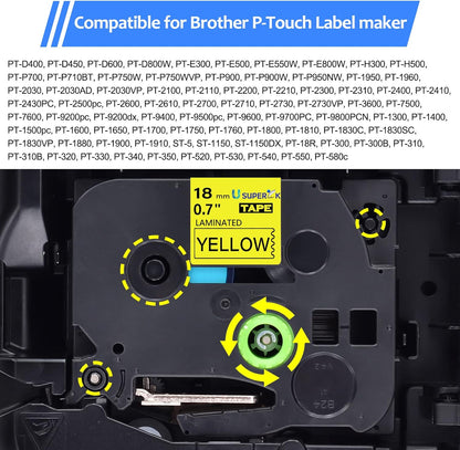 6PK 18mm Yellow Label Tape Compatible for Brother P-Touch Label Maker Tape TZe-641 TZe TZ Label Tape TZ-641 TZe641 18mm 0.7'' Laminated Black on Yellow for PT-D400 D410 D600 D610BT D460BT