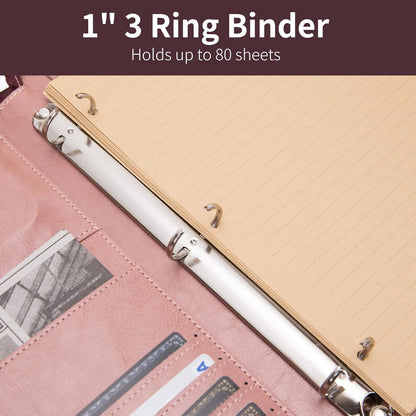 Personalized Vegan Leather 3 Ring Binder Portfolio, Custom 8.5 x 14 Legal Size Pad Padfolio, Hidden Handle, 15” Laptop Organizer, Zip Professional Business Folio, Pink