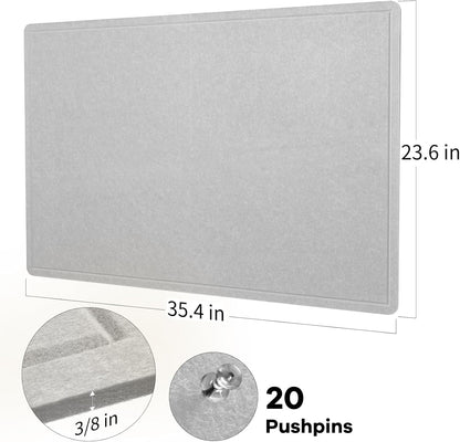 Bulletin Board, 36 x 24 Inches Felt Pin Board, Cork Alternative for Wall, 3' x 2' Foldable Self-Adhesive Vision Board with 20 Pushpins - Light Gray