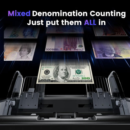 Aneken Mixed Denomination Money Counter with Counterfeit Detection, Touch Screen, and 2CIS/UV/MG/IR/DD/DBL/HLF/CHN, Value and Mixed Counting for Accurate Cash Counting