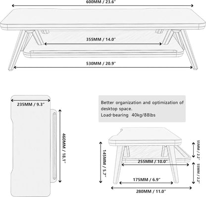 Fenge Monitor Stand, Monitor Stands Riser for Desk, 23.6 Inch Wood Desk Shelf with Storage Organizer and Cable Management for Office Desk Accessories