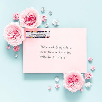 Multicolored Floral Print Rolled Address Labels / 250 Personalized Return Address Labels/Designer Address Stickers in Elegant Plastic Dispenser