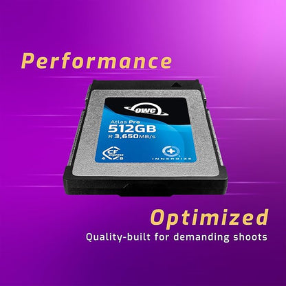 OWC 512GB Atlas Pro High-Performance CFexpress 4.0 Type B Memory Card, Professional Grade, up to 3000MB/s Write,3650MB/s Read, Capture up to 6K high bitrate Video
