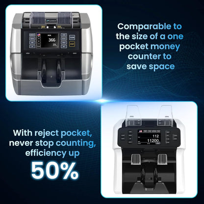 NUCOUN Mixed Denomination Money Counter Machine,Mixed Value Bill Counter and Sorter,with Reject Pocket,Multi Currency Note Counter,Counterfeit Detection 2 CIS/UV/MG/IR,4 inch Touch Screen,SN Record