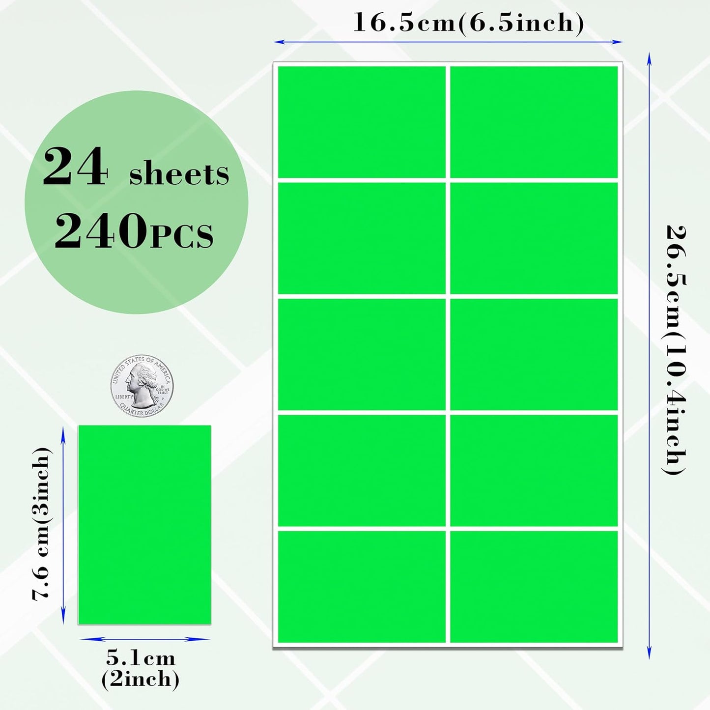 240 Pack Green Label Stickers,3"x2" Rectangular Sticker Labels,Large Name Labels for Kids Clothing