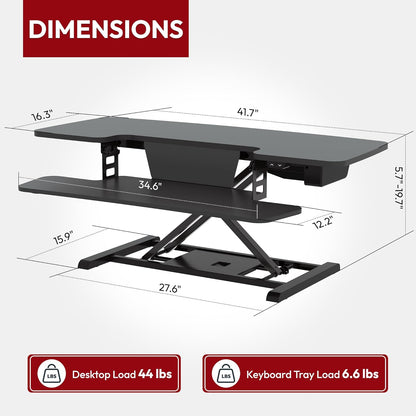 SANODESK 42" Electric Standing Desk Converter, Height Adjustable Riser for Office Home,Dual Monitor and Laptop Workstation with Large Keyboard Tray,Black Color