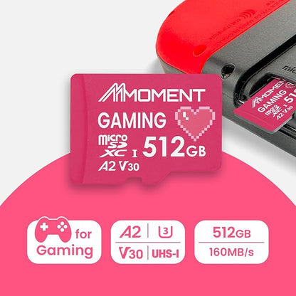 MMOMENT 512GB Gaming Memory Card, Micro SDXC Card, A2, UHS-I, U3, V30, Class10, Up to 160MB/s Read and120MB/s Write Speed (MM23 PRO)