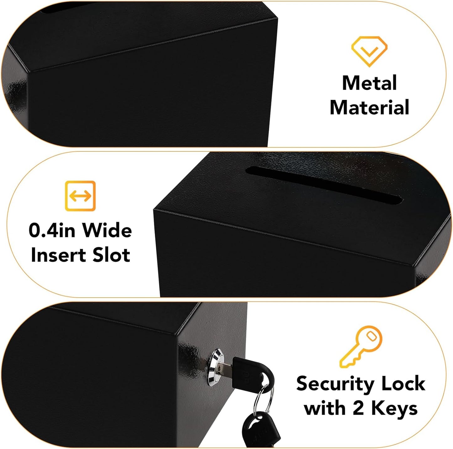 Tip Jar Suggestion Box with Slot and Lock Metal Donation Raffle Fundraising Cash Ballot Money Ticket Bartender Voting Prayer Comment Teacher Mailbox Booth Card Coin Classroom Restaurant Black