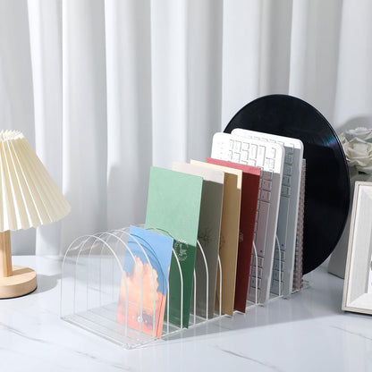 Ctosree Acrylic File Organizer for Desk Vertical 15 Compartments File Sorter Mail Organizer Desktop Countertop Folder Stand Racks for Office Home School Desk(Arch,Clear)