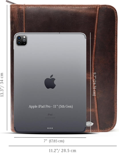 Leather Portfolio Binder, Professional Organizer Padfolio – Resume Folder, Business Card & Document Holder, Portfolios for Men & Women, Office & Business Supplies by Luxeoria | (Large - Brown)