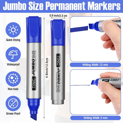 Fuutreo 10 Pack Jumbo Permanent Markers Bulk Large Chisel Tip Permanent Markers Quick Drying Waterproof Big Huge Poster Pens for Office, Logistics Company and More(Blue)