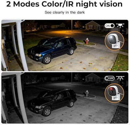 2K Cameras for Home Security,Indoor/Outdoor for Baby/Elder/Pet Monitoring with Phone app,Wired Plug&Play,Color Night Vision,2-Way Audio & 24/7 Recording,Support 128G Card ( Not Included),2-Pack