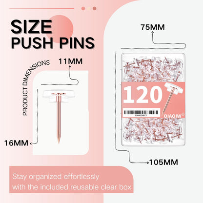 120 PCS Flat Rose Gold Push Pins for Wall Thumb Tacks for Walls Flat thumbtacks Push pin for Bulletin Board Shadow Box Display Thumbtack for Cork Board