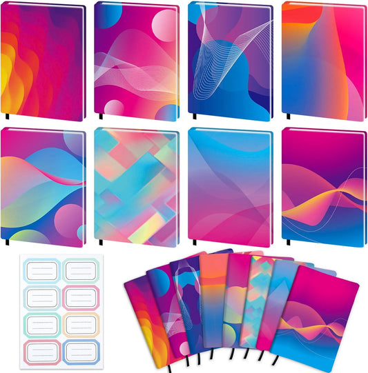 Jumbo Book Covers 8 Pack Reusable Fabric Book Cover Protective Books Covers 9 x 11 Inch Neon Stretchable Books Sleeve Cover with Label Sticker for Most Hardcover Textbooks Up to 10 x 12.5 Inch