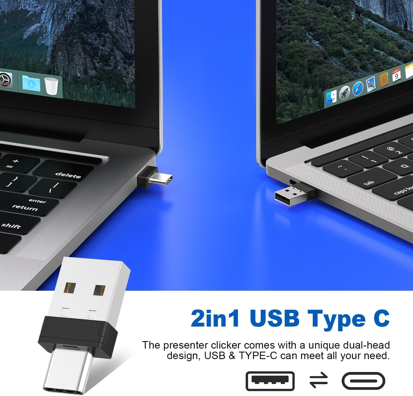 QUI Presentation Clicker Wireless Presenter Remote Clicker for PowerPoint Presentation Remote, PowerPoint Slide Advancer for Mac/Windows/Linux, Google Slide/PPT/Keynote, Type-c, Black