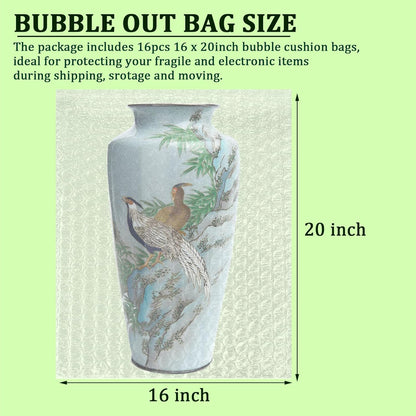 Bubble Out Bag16x20 Inch, 16 Pack Clear Bubble Pouches Wrap bags for Packaging, Double Walled Shockproof Bubble Cushioning Wrap Bag for Packing, Storage and Moving Supplies for Dishes