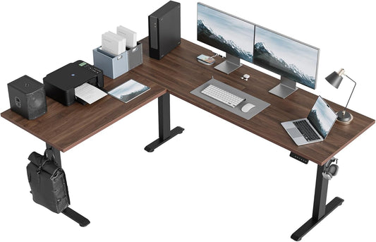 Agilestic Triple Motors 73" x 60" L Shaped Standing Desk, Electric Standing Desk Adjustable Height, Extra Large Desktop Corner Table for Home Office, Gaming Workstation, Splice Board, Dark Walnut