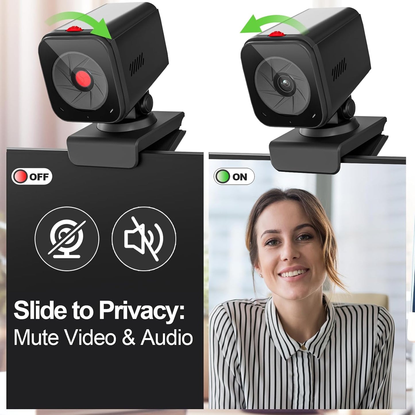 Webcam for PC/Laptop/Mac with Remote Control, 2K Computer Camera, Low-Light Correction, AI-Noise Canceling Mics, Adjustable Field of View, Built-in Privacy Cover, Stereo Mics