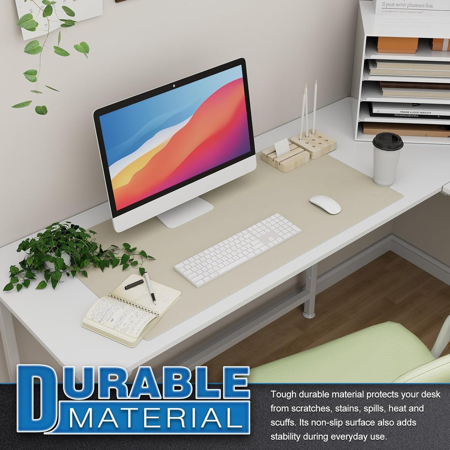 K KNODEL Large Office Leather Desk Mat, Mouse and Keyboard Pad, Computer and Laptop Mat, Desktop Protector and Cover, Writing Pad and Blotter (31.5"x15.7", Ivory Cream)