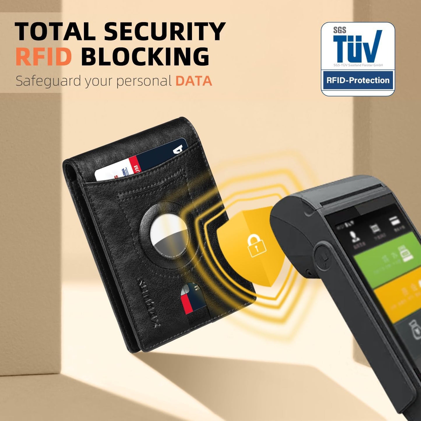 RUNBOX AirTag-Wallet-Mens-Slim-RFID Blocking Wallets Leather with Bill Compartment Air Tag Bifold Card Holder Wallet Gifts for Men Dad